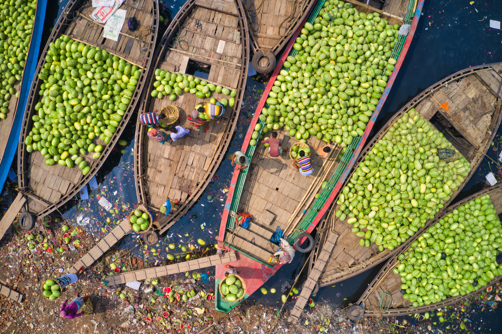 Workers unload watermelons from the boats using big baskets od Azim Khan Ronnie