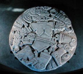 Carving of the dismemberment of the moon goddess Coyolxauhqui, found at the foot of the twin pyramid