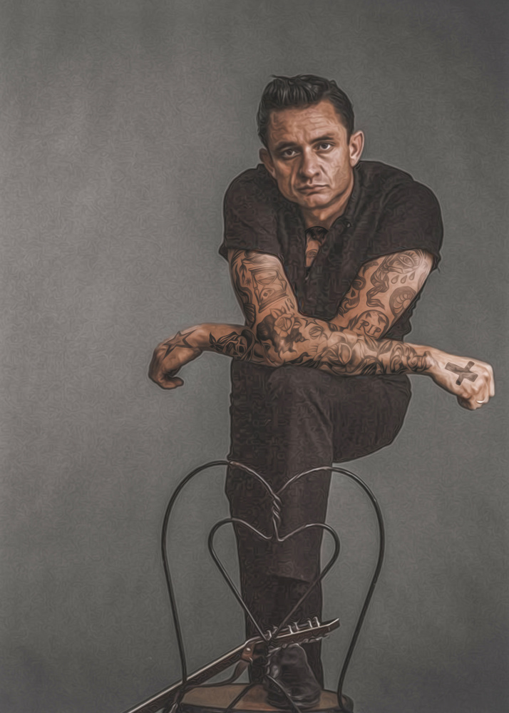 Vintage Tattoo Painting Johnny Cash 1 od Baard Martinussen