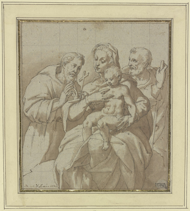 Die Heilige Familie mit dem Heiligen Franziskus od Baldassare Peruzzi