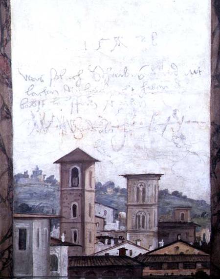 The 'Sala delle Prospettive' (Hall of Perspective) detail depicting a view of Rome od Baldassare Peruzzi