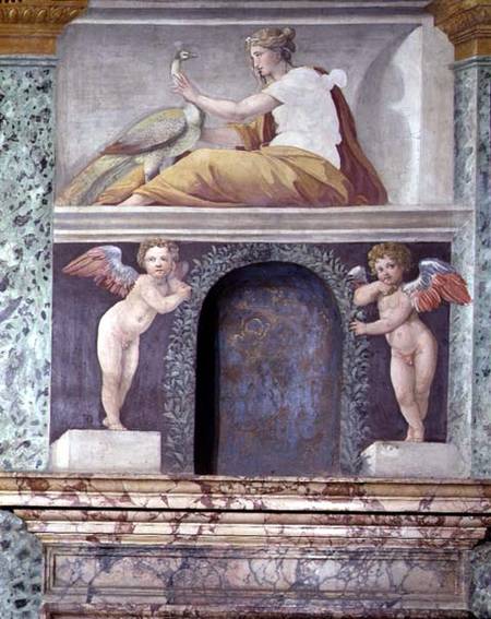 The 'Sala delle Prospettive' (Hall of Perspective) detail of trompe l'oeil niche depicting the godde od Baldassare Peruzzi