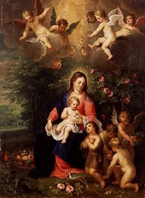 Madonna with child and surrounded, the Johannesknaben, by angels od Balthasar Beschey