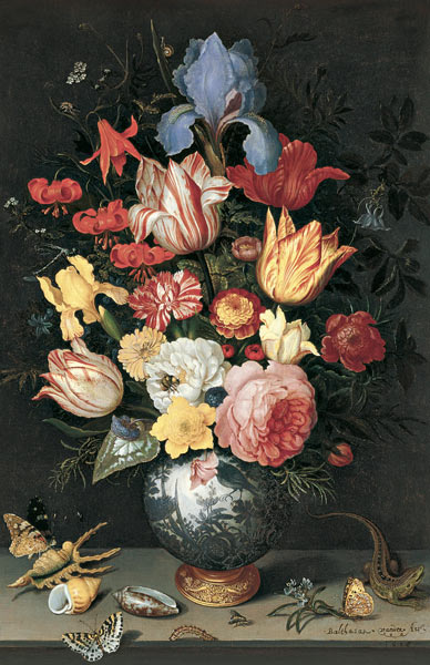 Chinese Vase with Flowers, Shells and Insects od Balthasar van der Ast
