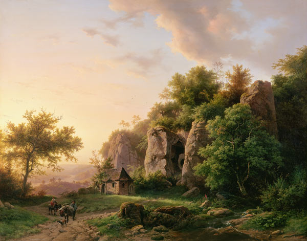 Rock landscape with chapel od Barend Cornelisz. Koekkoek
