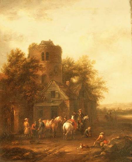 Riders Watering their Horses Outside a Tavern od Barend Gael or Gaal