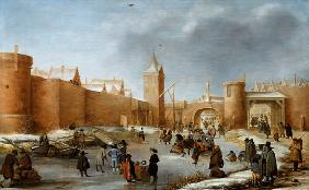 Skaters and Kolf Players Outside the City Walls of Kampen