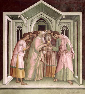 Judas Receiving Payment for his Betrayal, from a series of Scenes of the New Testament (fresco) od Barna  da Siena