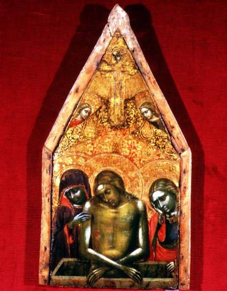 Pieta (tempera on panel with applied textile) od Barnaba da Modena