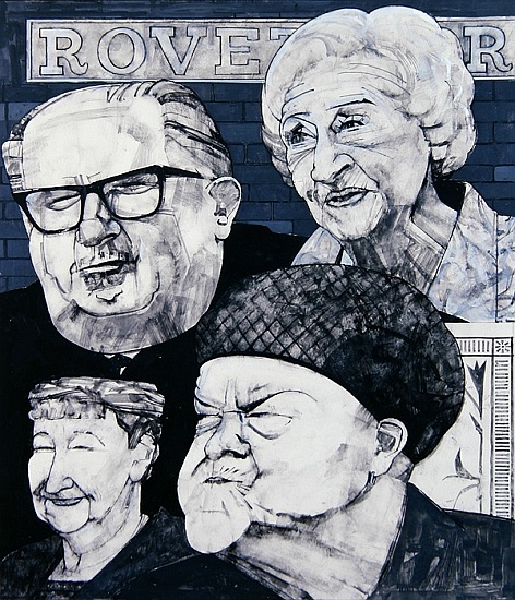 Portrait of four characters from Coronation Street, illustration for The Listener, 1970s od Barry  Fantoni