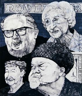 Portrait of four characters from Coronation Street, illustration for The Listener, 1970s
