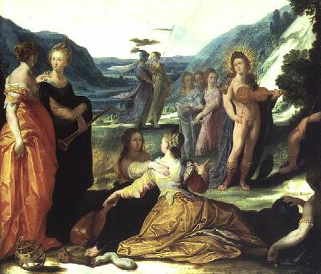 Apollo, Pallas and the Muses od Bartholomäus Spranger
