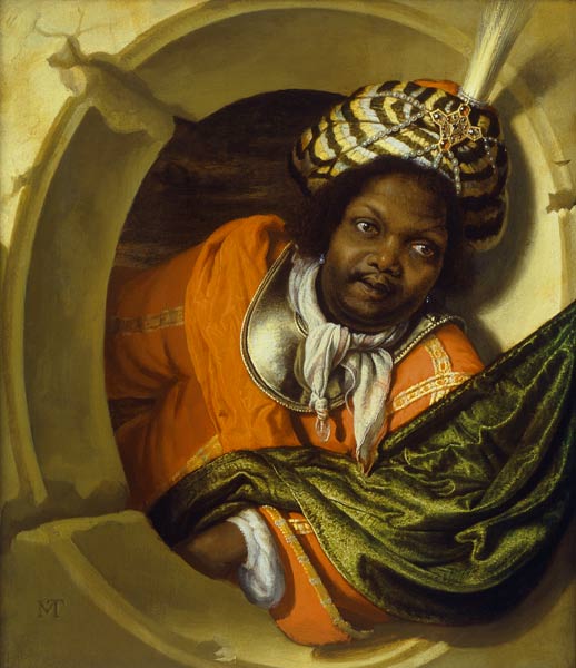 Portrait of a Moor holding a flag at a window od Bartholomaus Maton