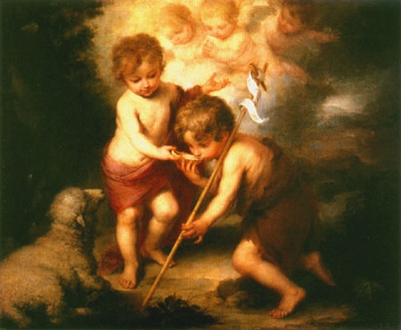 The Christuskind feasts the Johannesknaben od Bartolomé Esteban Perez Murillo