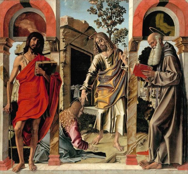Resurrected Christ with Mary Magdalen and Saints John the Baptist and Jerome od Bartolomeo Montagna