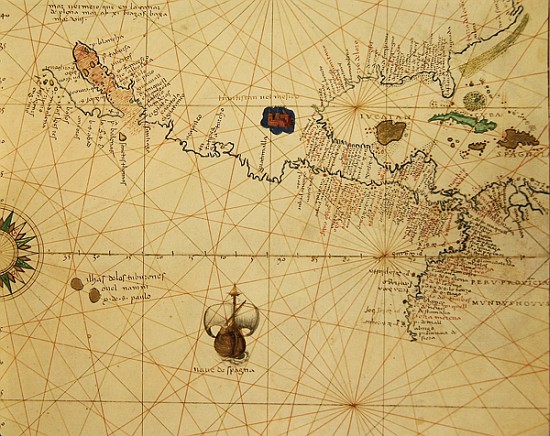 Central America, from an Atlas of the World in 33 Maps, Venice, 1st September 1553(detail from 33096 od Battista Agnese