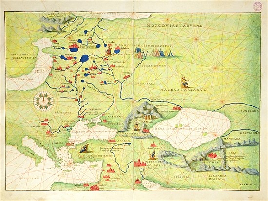Europe and Central Asia, from an Atlas of the World in 33 Maps, Venice, 1st September 1553(see also  od Battista Agnese