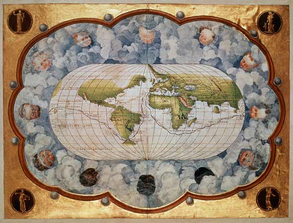 Map tracing Magellan''s world voyage, once owned Charles V, 1545  (see also 63417) od Battista Agnese