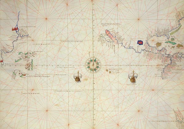 The Pacific Ocean, from an Atlas of the World in 33 Maps, Venice, 1st September 1553(see also 330962 od Battista Agnese