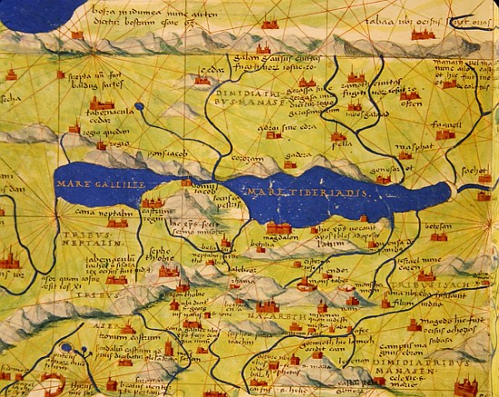 The Sea of Galilee, from an Atlas of the World in 33 Maps, Venice, 1st September 1553(detail from 33 od Battista Agnese