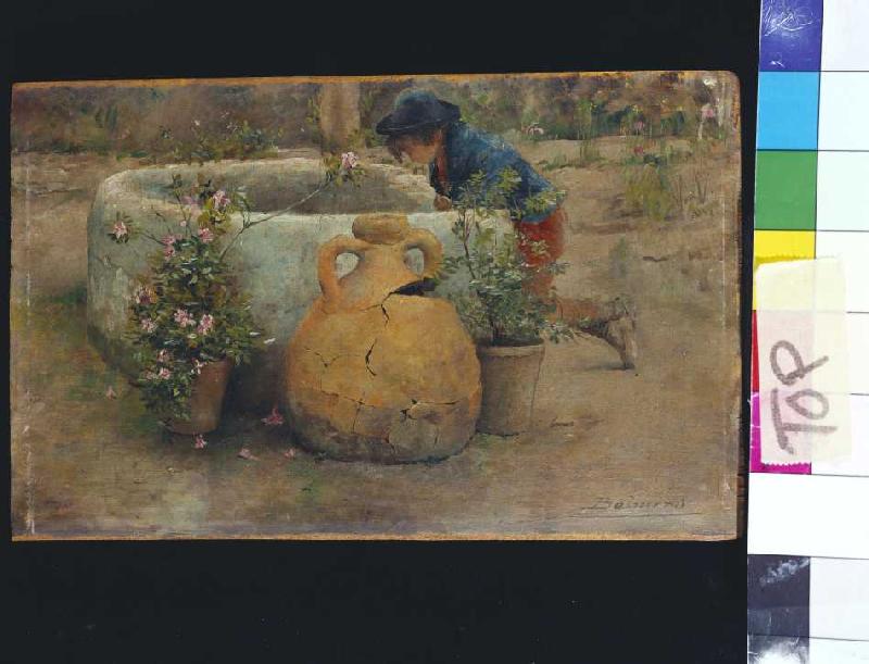 Junge in einen Brunnen schauend od Belmiro Barbosa de Almeida