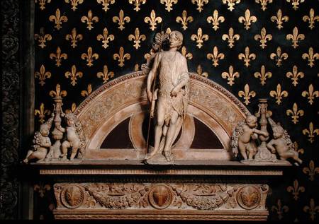 St. John the Baptist flanked by two candlesticks, from a door frame in the Sala dei Gigli od Benedetto  da Maiano