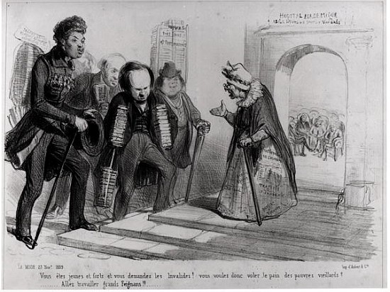 Dumas, Hugo et Balzac seeking their admission to the French Academy, illustration from ''La Mode'',  od Benjamin Roubaud