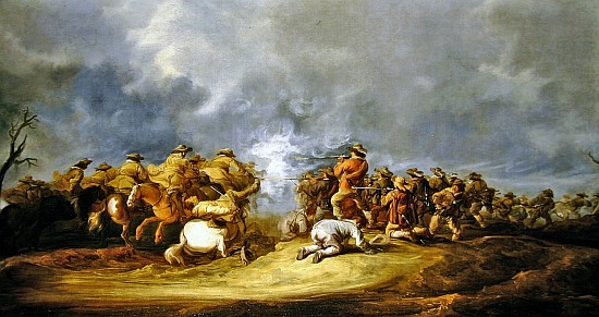 A Calvary Charge: mounted troops attacking a musket block od Benjamin Gerritsz. Cuyp