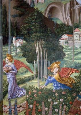 Angel gathering flowers in a heavenly landscape, detail from the Journey of the Magi cycle in the ch
