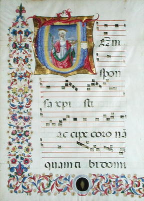 Historiated initial 'V' depicting St. Agatha (vellum) od Benvenuto  di Giovanni
