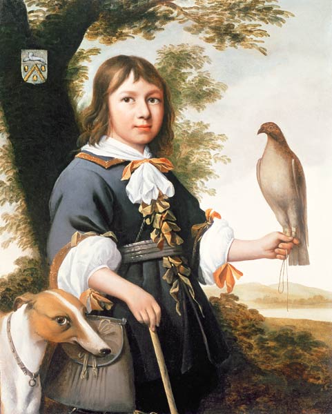 Boy with a falcon and a greyhound od Bernard Vaillant