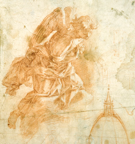 Suspended angel and architectural sketch od Bernardino Barbatelli Poccetti