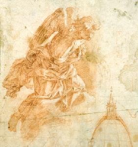 Suspended angel and architectural sketch