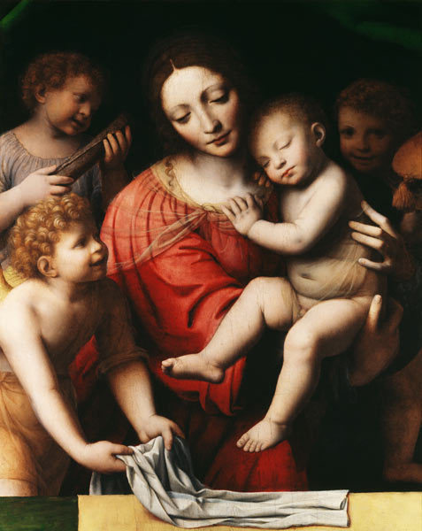 The sleeping Jesus, or Madonna holding the sleeping Child, accompanied by three angels od Bernardino Luini