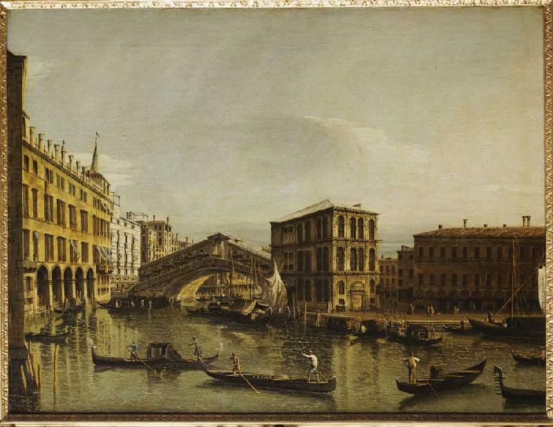 Der Canal Grande in Venedig mit dem Fondaco dei Tedeschi, der Rialtobrücke, dem Palazzo dei Camerlen od Bernardo Bellotto