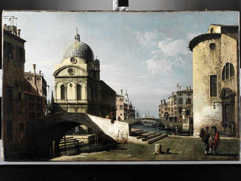 Venezianisches Capriccio mit Ansicht von Santa Maria dei Miracoli od Bernardo Bellotto