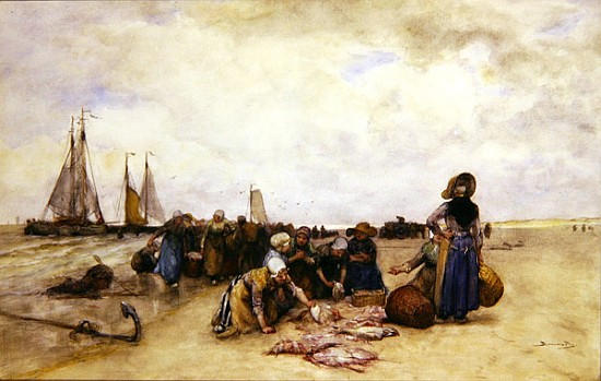 Fish Sale on the Beach od Bernardus Johannes Blommers or Bloomers