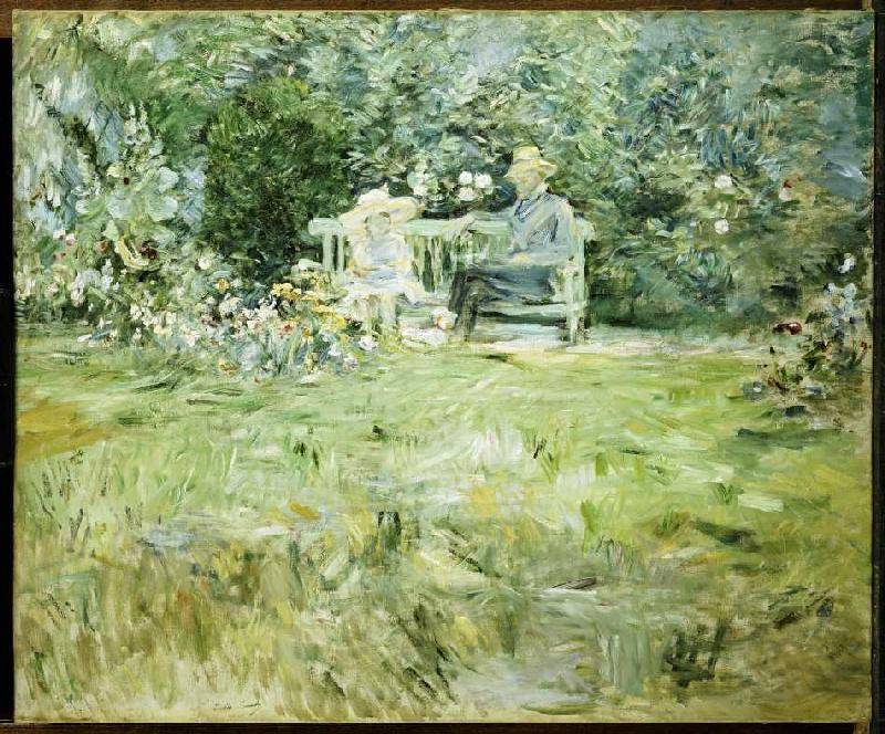 Major part father and child at the garden bank od Berthe Morisot