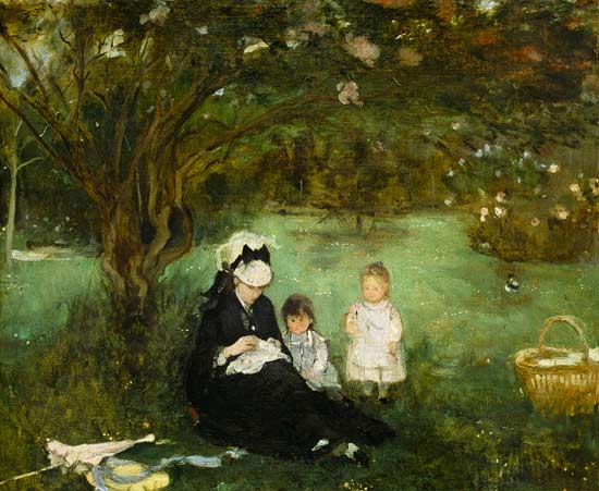 Under lilac in Maurecourt. od Berthe Morisot