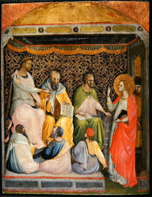 St. Catherine of Alexandria in discussion with the philosophers (tempera on panel) od Bicci  di Lorenzo