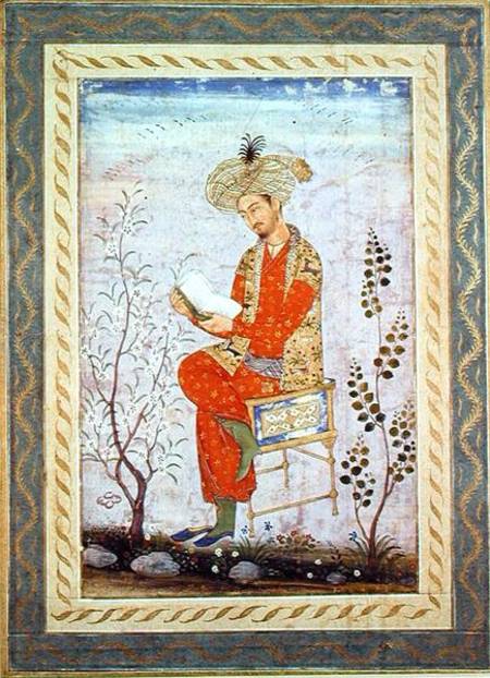 Babur (r.1526-30) Reading, Mughal  on od Bishn Das