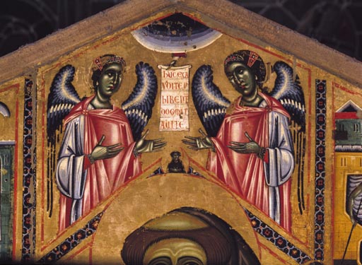 Tafelbild: Der hl. Franziskus von Assisi. Ausschnitt: Zwei Engel. od Bonaventura Berlinghieri
