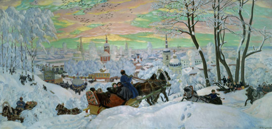 Shrovetide hustle and bustle in Russia. od Boris Michailowitsch Kustodiew