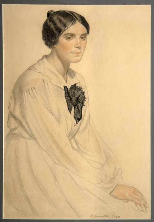 Portrait of Ksenia Nikolayevna Semenova (Skalova) od Boris Michailowitsch Kustodiew
