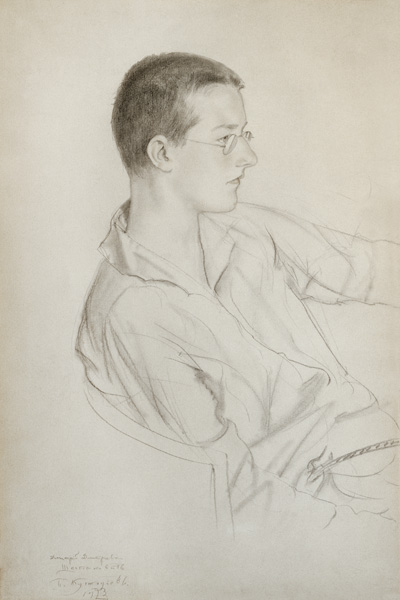 Portrait of Dmitri Dmitrievich Shostakovich (1906-75) od Boris Michailowitsch Kustodiew