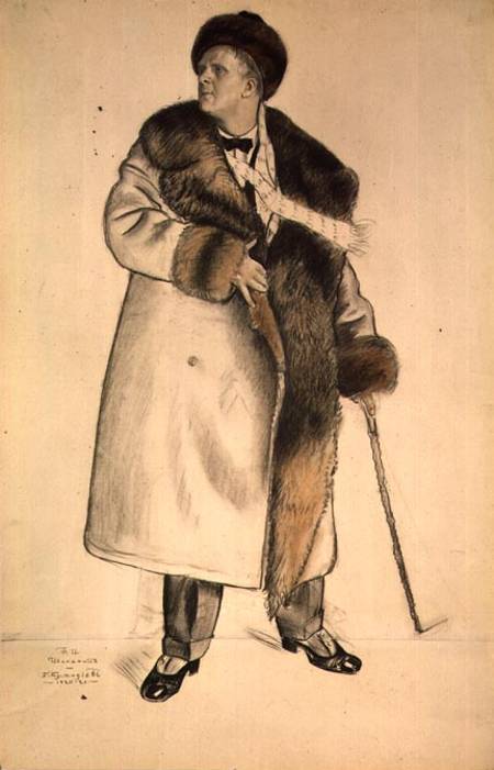 Portrait of the Opera Singer Feodor Ivanovich Chaliapin (1873-1938) 1920-21 (charcoal & w/c on paper od Boris Michailowitsch Kustodiew