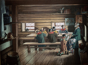 In a Russian village school od Boris Michailowitsch Kustodiew