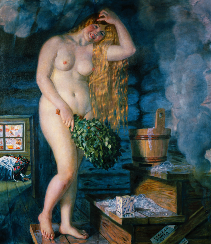 Russische Venus (Frau in der Sauna) od Boris Mikhailovich Kustodiev