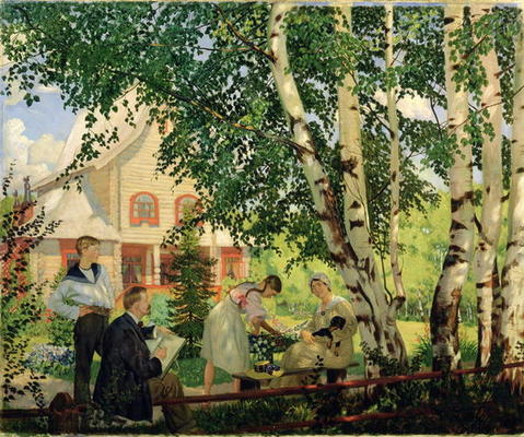At Home, 1914-18 (oil on canvas) od Boris Mikhailovich Kustodiev