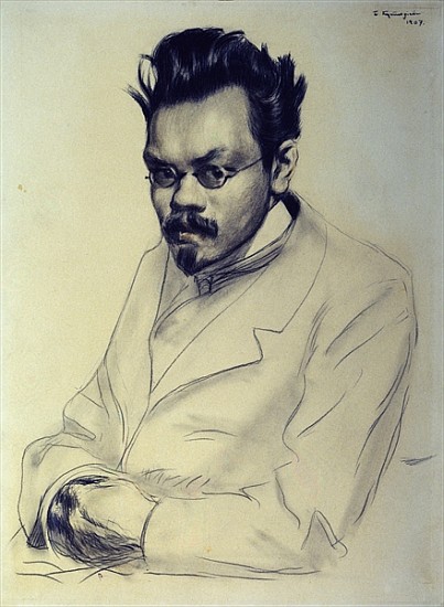 Portrait of Alexei M. Remizov, 1907 (coal and pastel on paper) od Boris Mikhailovich Kustodiev